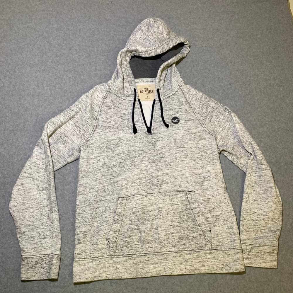 Hollister Quarter Zip Hoodie Mens Small Grey Space Dye Pullover Raglan Logo